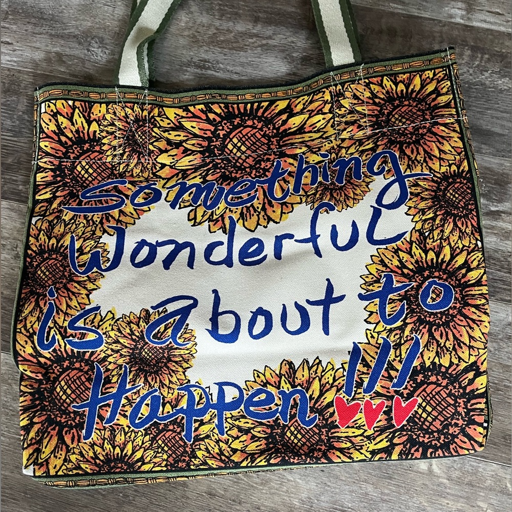 NWT BRIGHTON “Something Wonderful Is About To Happen Live Canvas Sunflower Tote - Picture 3 of 16